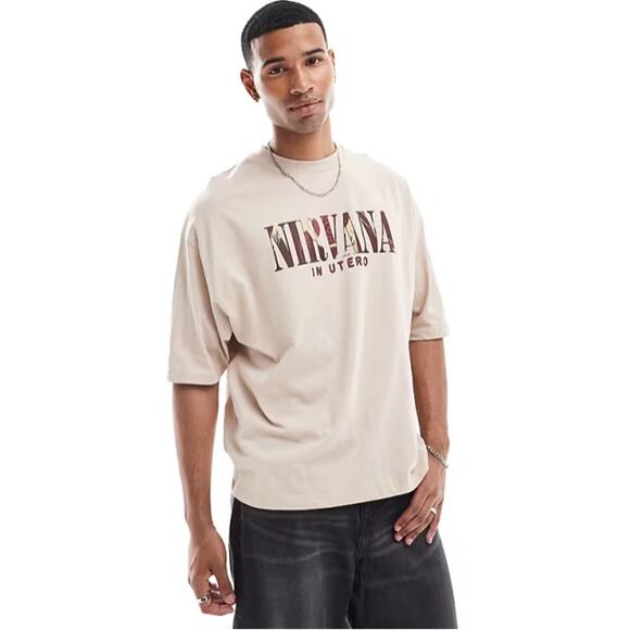 Nirvana In Utero Band T Shirt in Beige Washed Stone - Picture 1 of 7